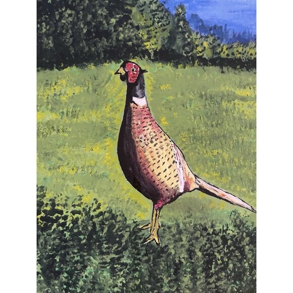 Vtg Original Painting FarmHouse Decor Barn Scene Pheasant Eclectic Gallery Wall - Picture 5 of 5